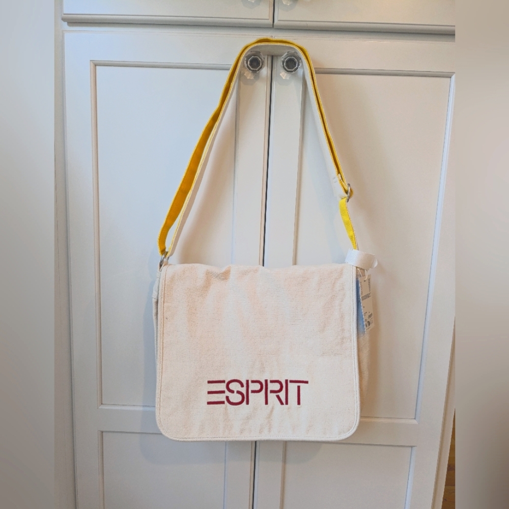 New ESPRIT Messenger Bag Purse Tote Canvas 100% Cotton Ceossbody Logo